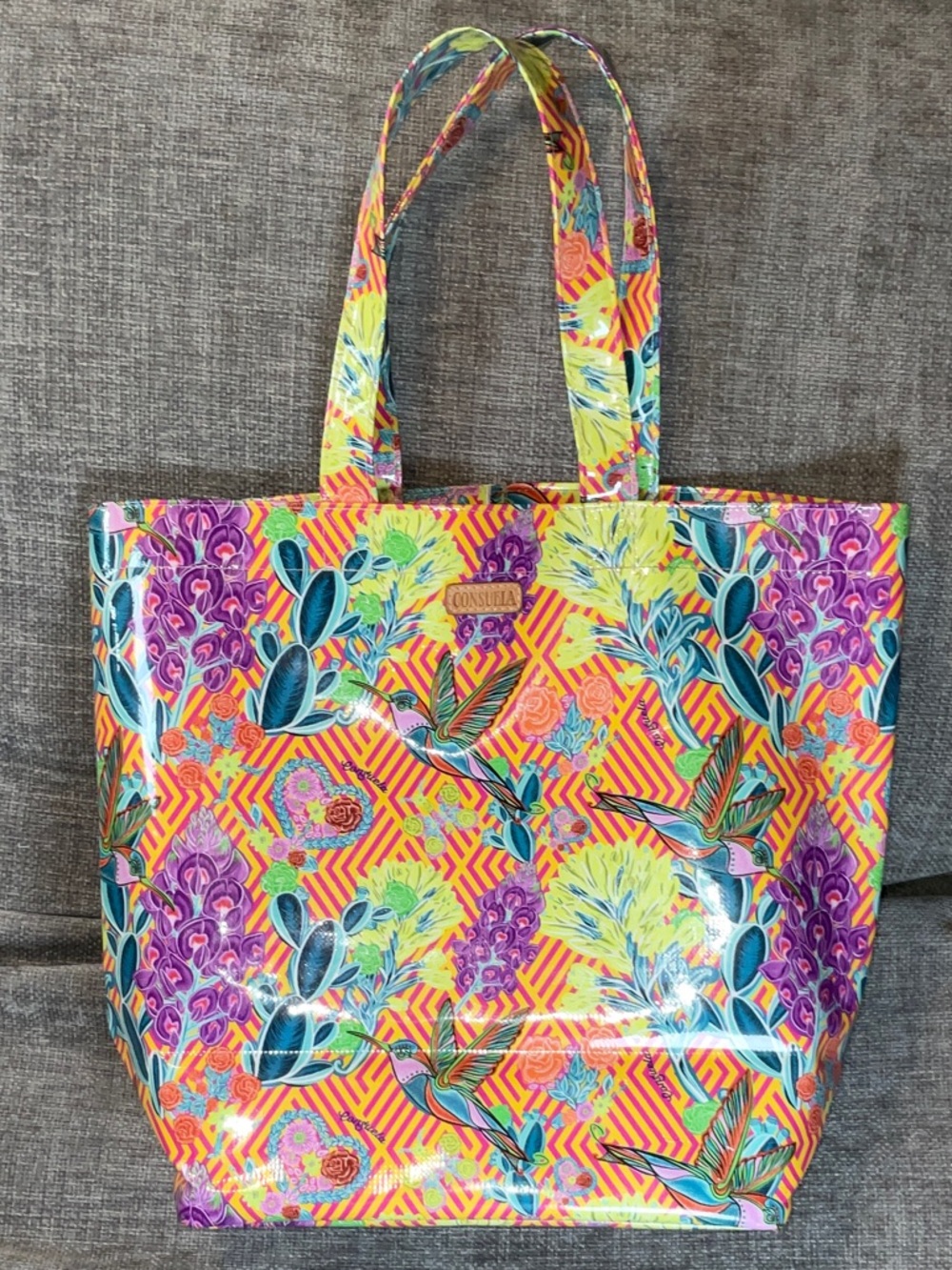 Consuela Tote Vibrant Yellow & Purple Floral Hummingbird